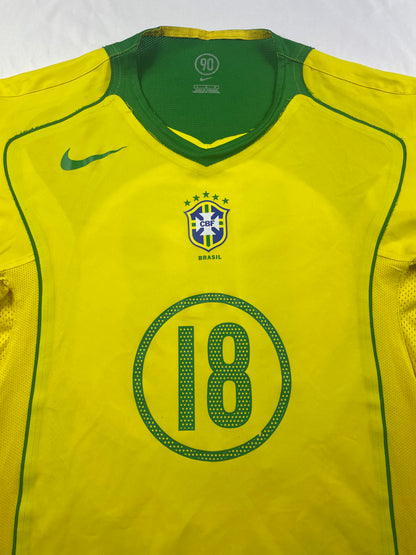 2004 Brésil Home Juninho Pernambucano #18 Match Issue (L)