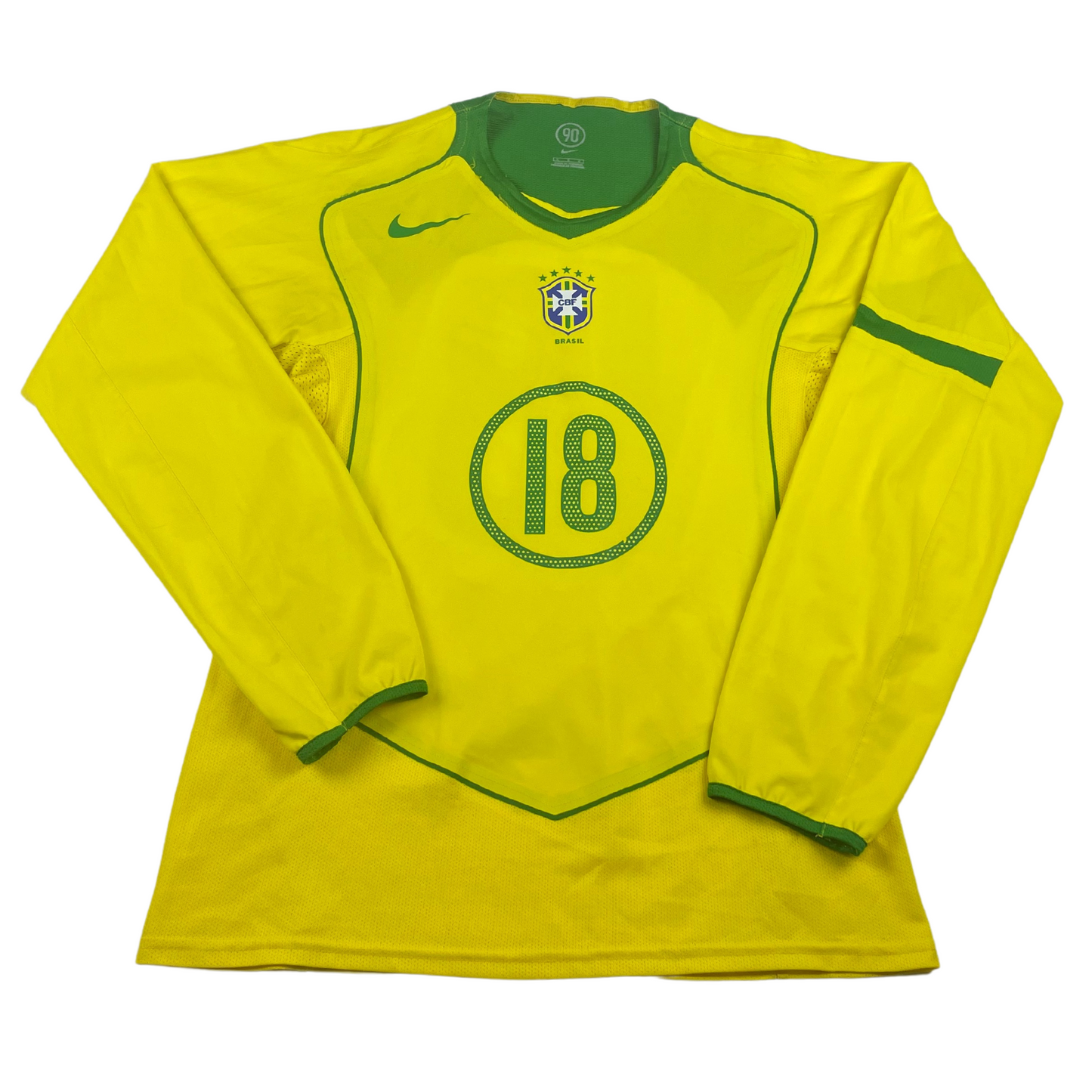 2004 Brésil Home Juninho Pernambucano #18 Match Issue (L)